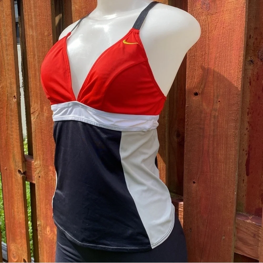 Nike Vintage Fit Dry Colorblock Plunge Built In Shelf Bra Tank Top Size 6 S